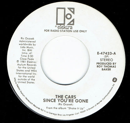 The Cars : Since You're Gone (7", Single, Mono, Promo, Spe)
