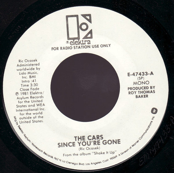 The Cars : Since You're Gone (7", Single, Mono, Promo, Spe)