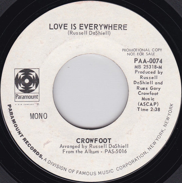 Crowfoot : Groove Along (7", Mono, Promo, Styrene, Phi)