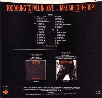 Mötley Crüe : Too Young To Fall In Love (Remix) (7", Single)