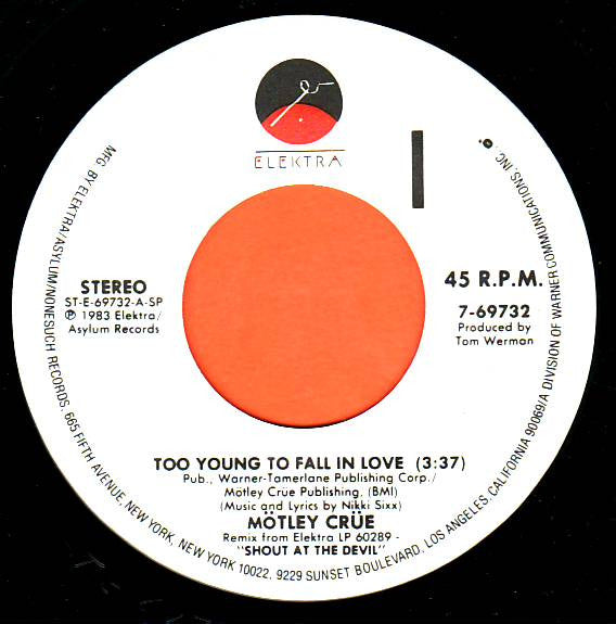 Mötley Crüe : Too Young To Fall In Love (Remix) (7", Single)