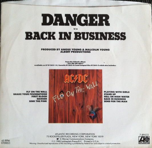 AC/DC : Danger b/w Back In Business (7", SP)