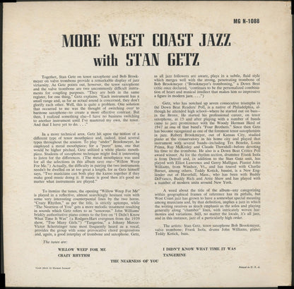 Stan Getz : More West Coast Jazz (By Stan Getz) (LP, Album, Comp, Mono)