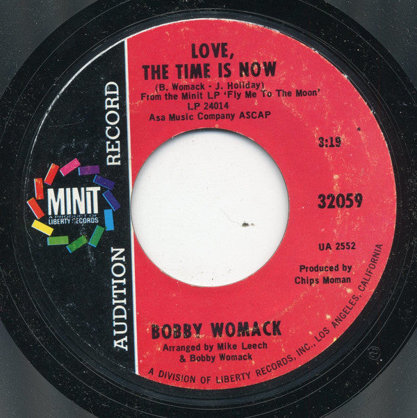 Bobby Womack : I Left My Heart In San Francisco / Love, The Time Is Now (7", Promo, Styrene)