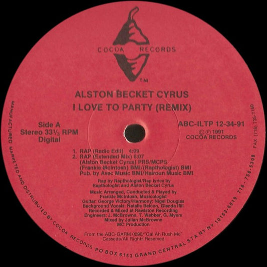 Alston "Beckett" Cyrus : I Love To Party (Remix) (12", Single)