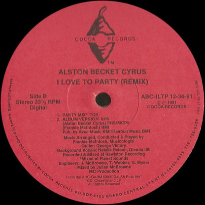 Alston "Beckett" Cyrus : I Love To Party (Remix) (12", Single)