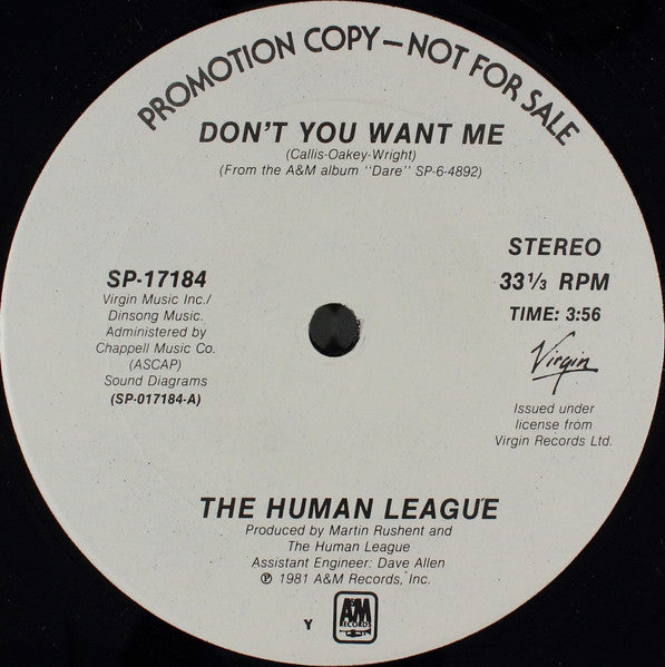 The Human League : Don't You Want Me (12", Promo)