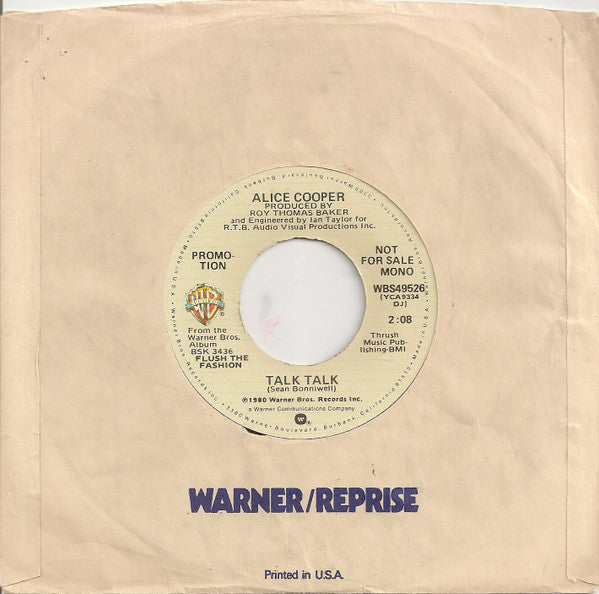 Alice Cooper (2) : Talk Talk (7", Single, Mono, Promo)