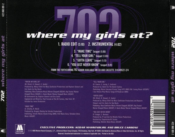 702 : Where My Girls At? (CD, Single)