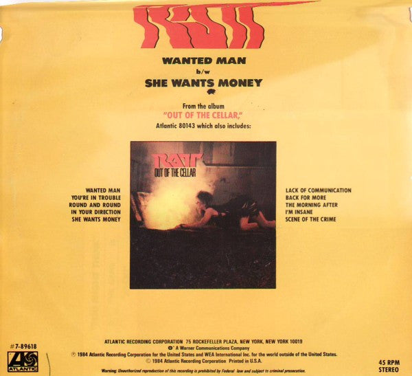 Ratt : Wanted Man (7", Single)