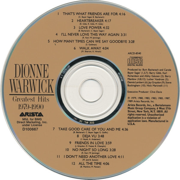 Dionne Warwick : Greatest Hits 1979-1990 (CD, Comp, Club, RE)