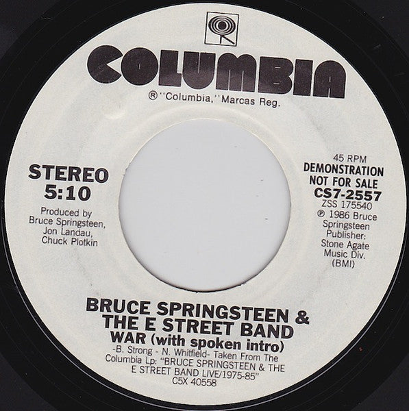 Bruce Springsteen & The E-Street Band : War (7", Single, Promo, Styrene)