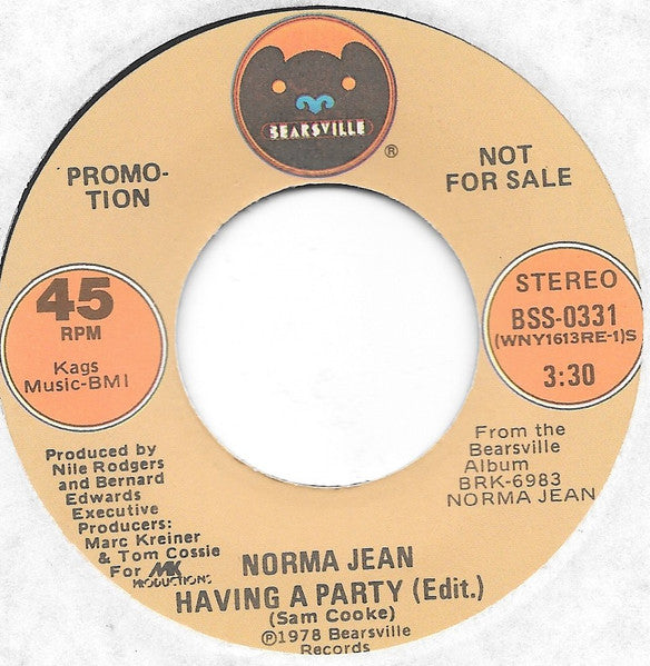 Norma Jean Wright : Having A Party (Edit) (7", Single, Mono, Promo)