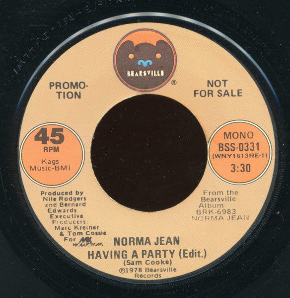 Norma Jean Wright : Having A Party (Edit) (7", Single, Mono, Promo)