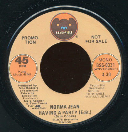 Norma Jean Wright : Having A Party (Edit) (7", Single, Mono, Promo)