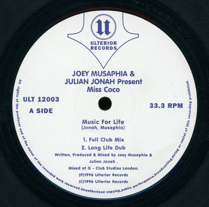 Joey Musaphia & Julian Jonah Present Miss Coco : Music For Life / Why Don't You Dance (12")