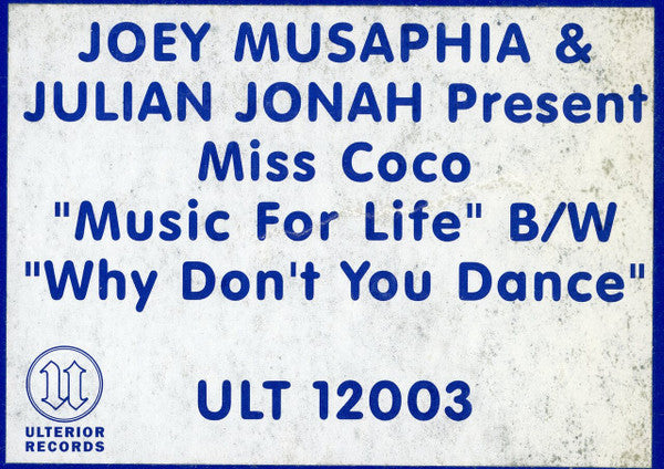 Joey Musaphia & Julian Jonah Present Miss Coco : Music For Life / Why Don't You Dance (12")