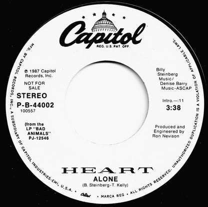 Heart : Alone (7", Single, Promo, Styrene)