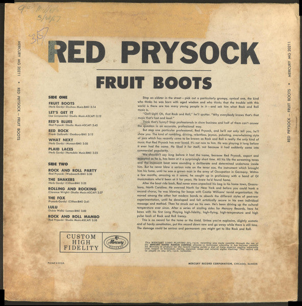 Red Prysock And His Orchestra : Fruit Boots (LP)