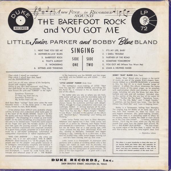 Little Junior Parker / Bobby Bland : The Barefoot Rock And You Got Me (Double Feature) (LP, Comp)