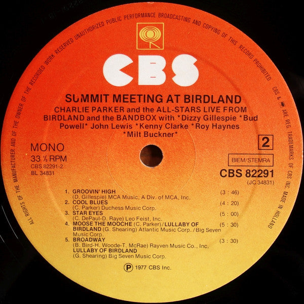 Charlie Parker : Summit Meeting At Birdland (LP, Album, Mono)