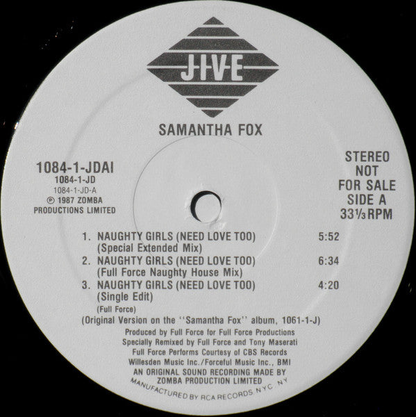 Samantha Fox : Naughty Girls (Need Love Too) / I Surrender (To The Spirit Of The Night) (12", Promo)