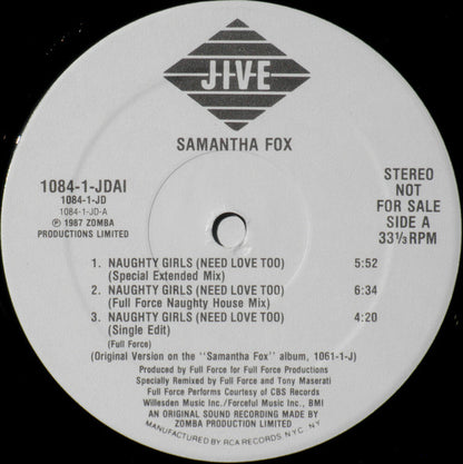 Samantha Fox : Naughty Girls (Need Love Too) / I Surrender (To The Spirit Of The Night) (12", Promo)