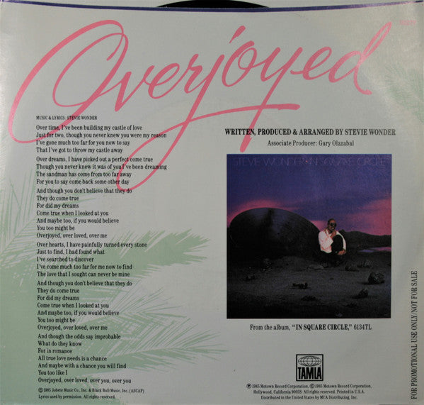 Stevie Wonder : Overjoyed (7", Promo)