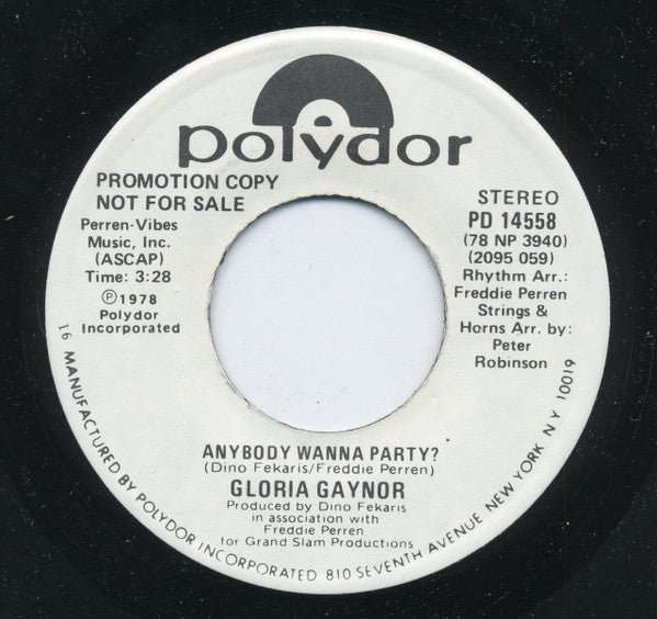 Gloria Gaynor : Anybody Wanna Party? (7", Single, Promo, 16)