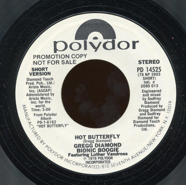 Gregg Diamond, Bionic Boogie Featuring Luther Vandross : Hot Butterfly (7", Single, Promo, Styrene)