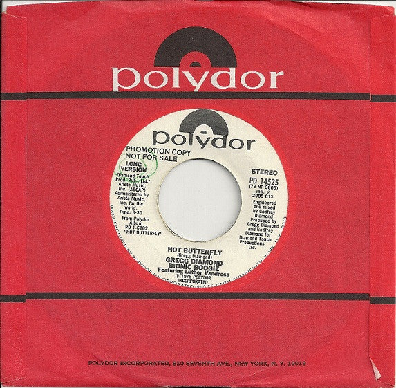 Gregg Diamond, Bionic Boogie Featuring Luther Vandross : Hot Butterfly (7", Single, Promo, Styrene)