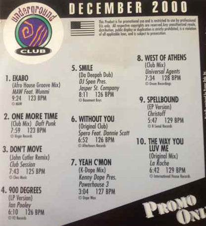 Various : Promo Only Underground Club: December 2000 (CD, Comp, Promo)