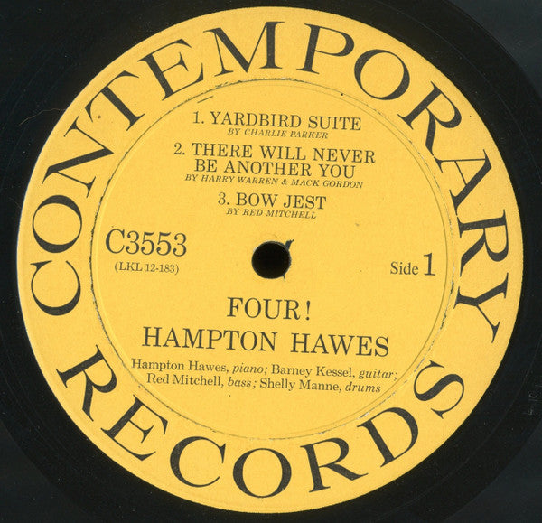 Hampton Hawes !!!! With Barney Kessel, Shelly Manne & Red Mitchell : Four! (LP, Album, Mono)