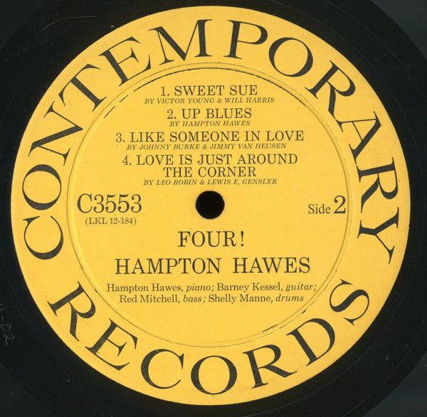 Hampton Hawes !!!! With Barney Kessel, Shelly Manne & Red Mitchell : Four! (LP, Album, Mono)