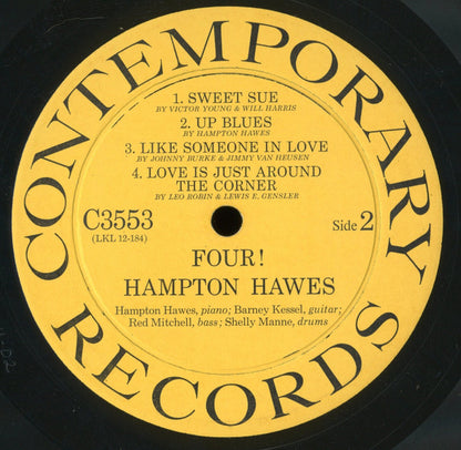 Hampton Hawes !!!! With Barney Kessel, Shelly Manne & Red Mitchell : Four! (LP, Album, Mono)