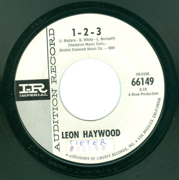 Leon Haywood : 1-2-3 / Soul On (7", Single, Promo, Styrene)