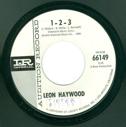Leon Haywood : 1-2-3 / Soul On (7", Single, Promo, Styrene)