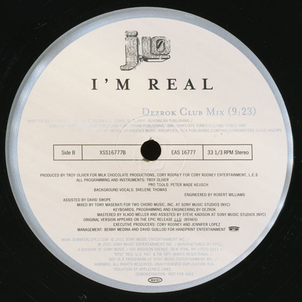 Jennifer Lopez : I'm Real (12", Promo)