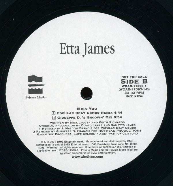 Etta James : Miss You (12", Promo)
