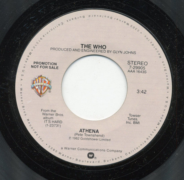 The Who : Athena (7", Single, Promo, Styrene)