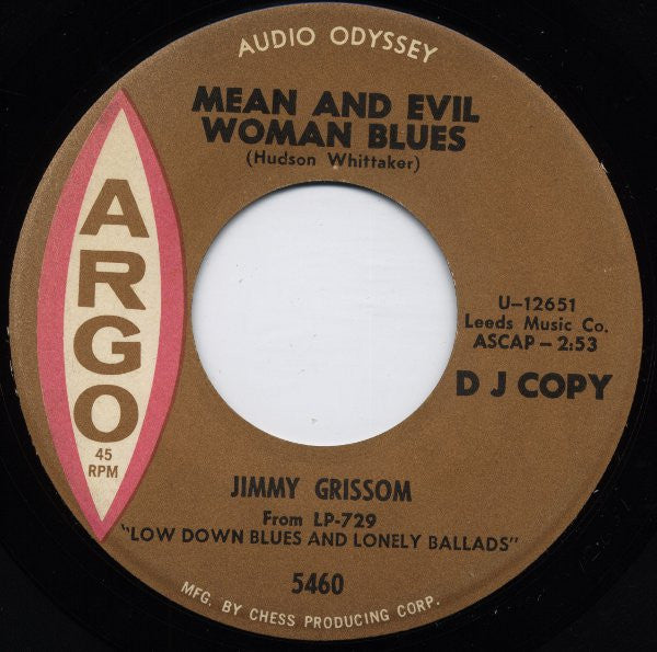 Jimmy Grissom : Mean And Evil Woman Blues / World Of Trouble (7", Promo)