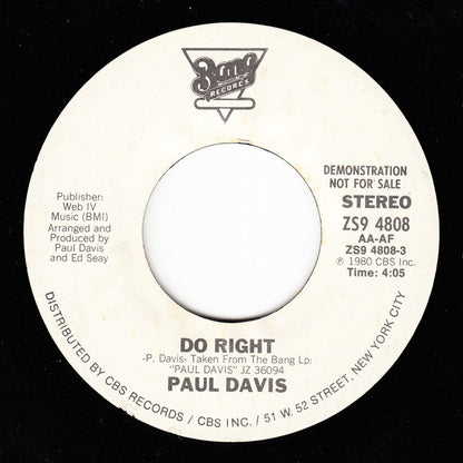 Paul Davis (3) : Do Right (7", Promo, Styrene)