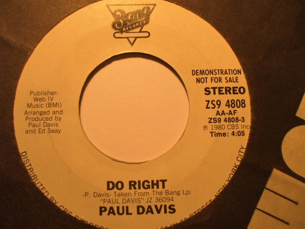 Paul Davis (3) : Do Right (7", Promo, Styrene)