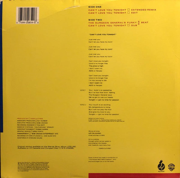 Gwen Guthrie : Can't Love You Tonight (12", Maxi, SRC)