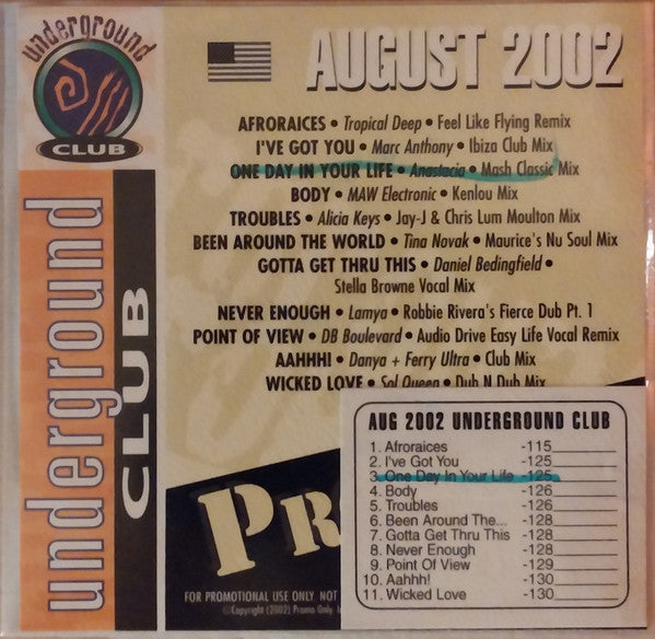 Various : Promo Only Underground Club: August 2002 (CD, Comp, Promo)