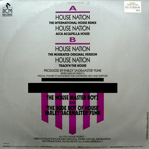 The Housemaster Boyz And The Rude Boy Of House : House Nation (12")