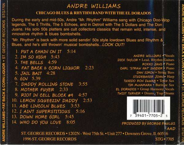 Andre Williams (2), Chicago Blues & Rhythm Band With The El Dorados : Fat Back & Corn Liquor (CD, Album)