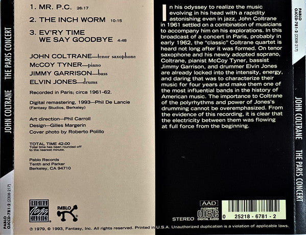 John Coltrane : The Paris Concert (CD, Album, RE, RM)