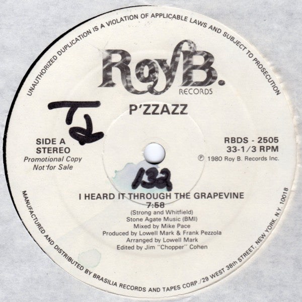 P'zzazz : I Heard It Through The Grapevine / You Taught Me To Dance (12", Promo)