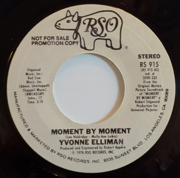Yvonne Elliman : Moment By Moment (7", Single, Promo, Styrene)
